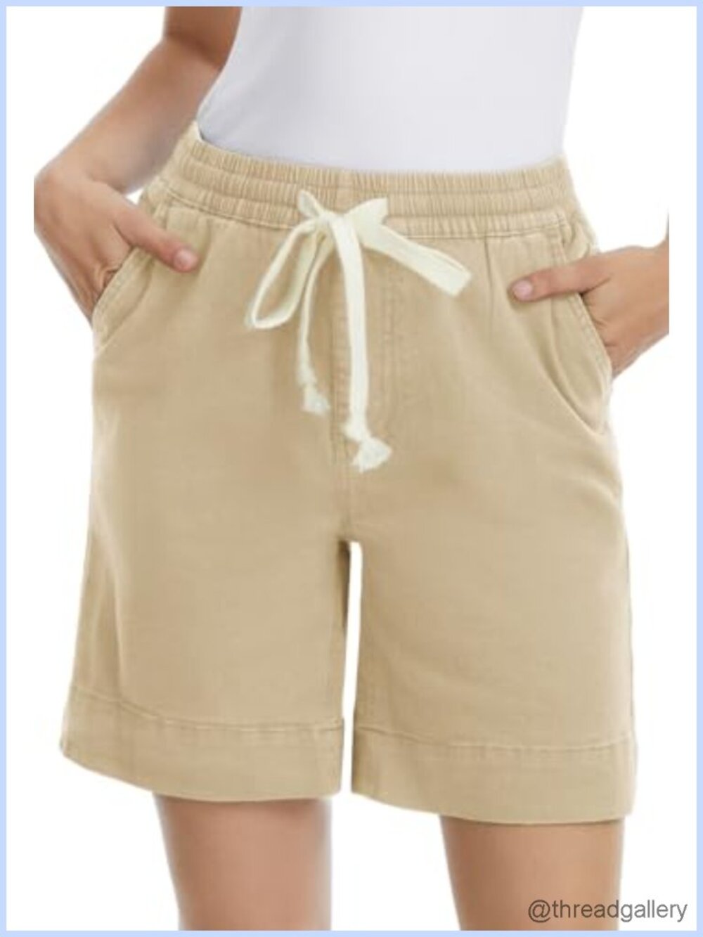 Rasutina Women's Bermuda Shorts Stretchy 7 Inch Inseam Drawstring Pull On Jean - Picture 1 of 6